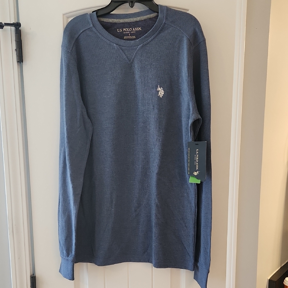 U.S. Polo Assn. Men's Blue Waffle-Knit Long Sleeve Tee